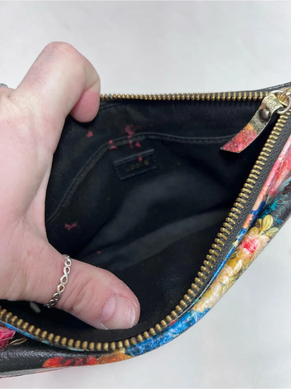 Lodis leather black floral wallet wristlet blush